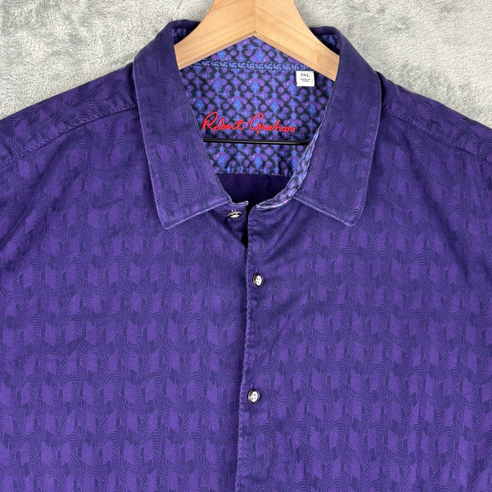 Robert‎ Graham Shirt Men 3XL Purple Geometric Flip Cuff Business Office Preppy - Picture 12 of 12